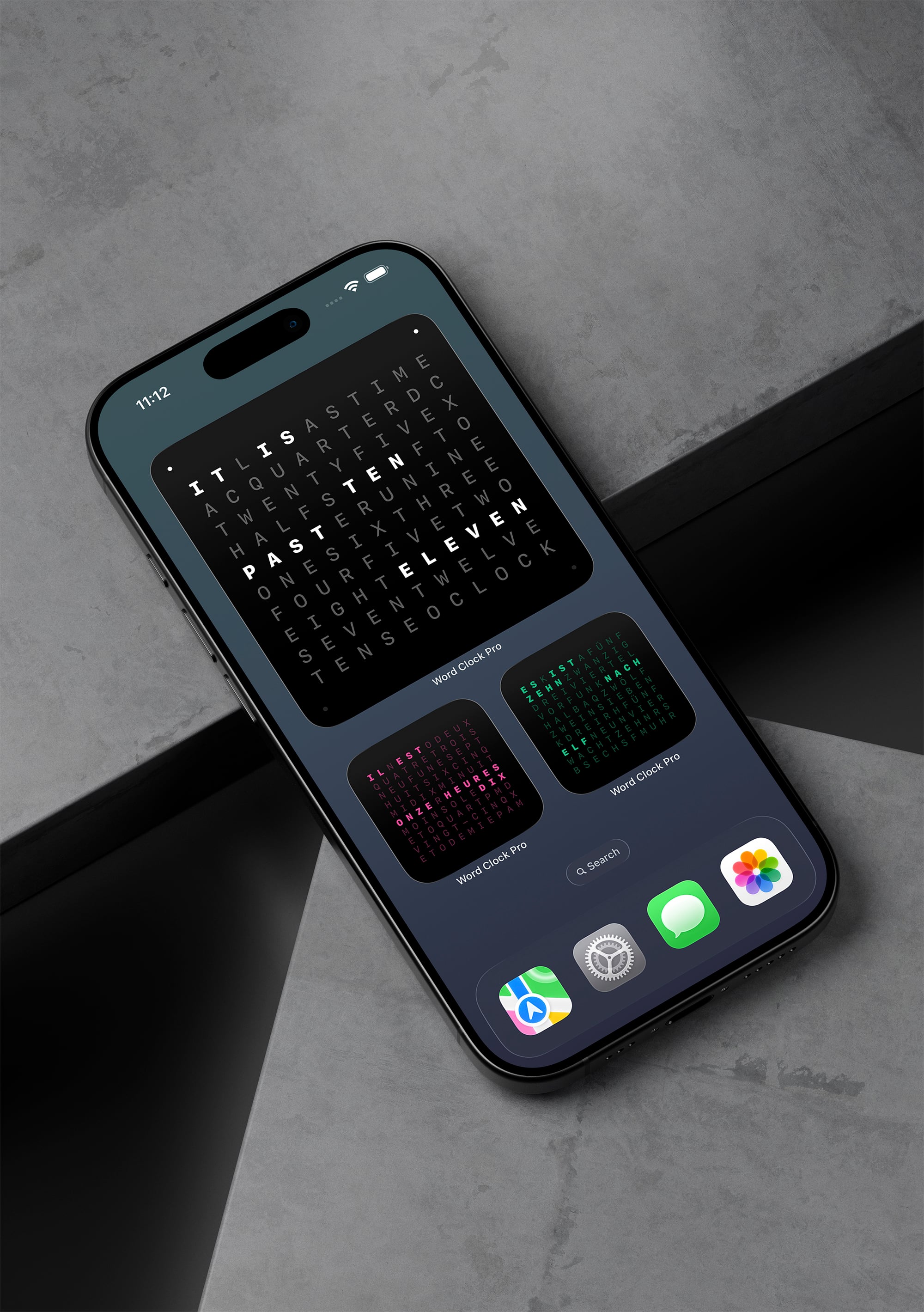 Word Clock Pro framed like a gallery piece.