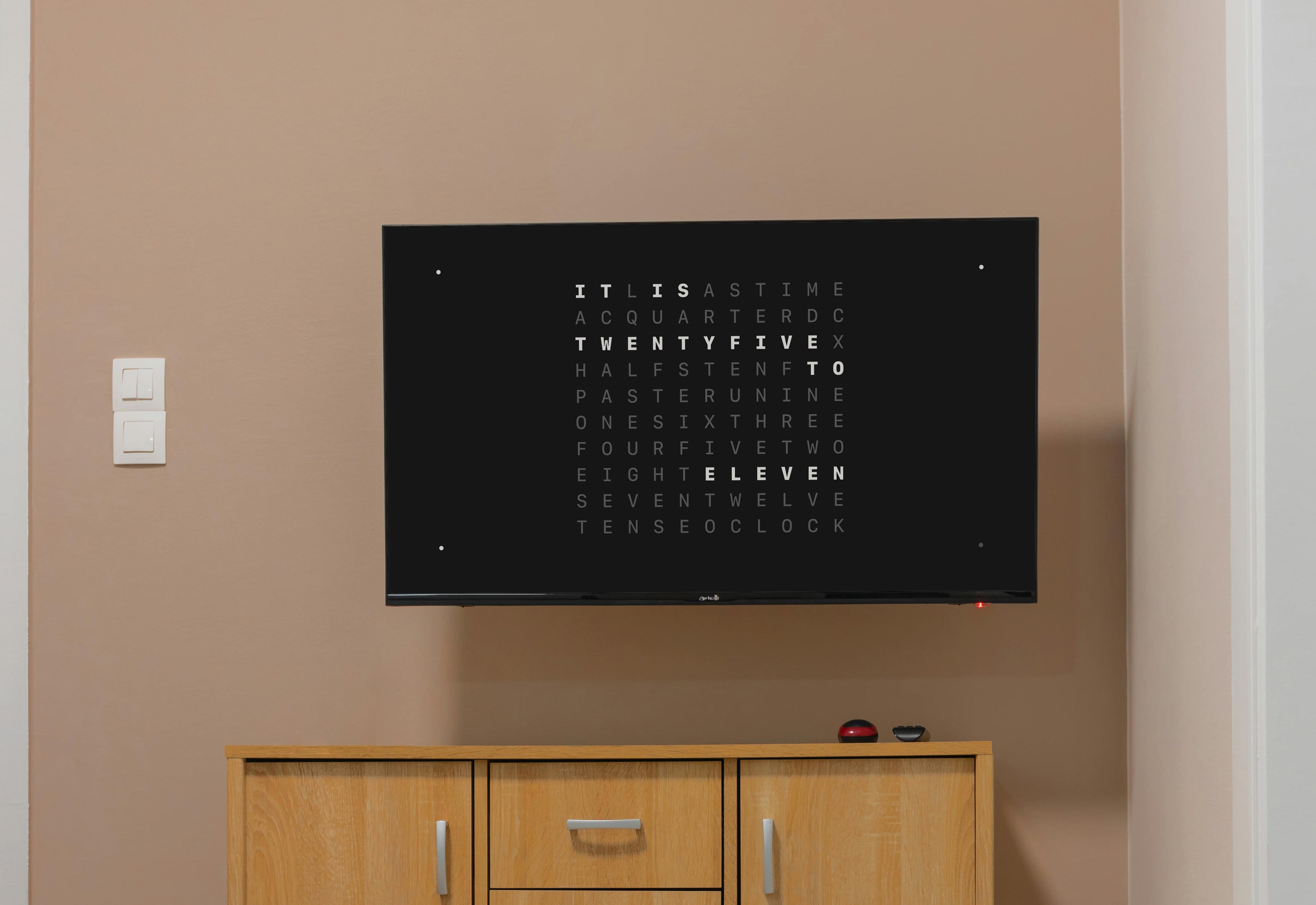 Word Clock Pro on Apple TV in a living room