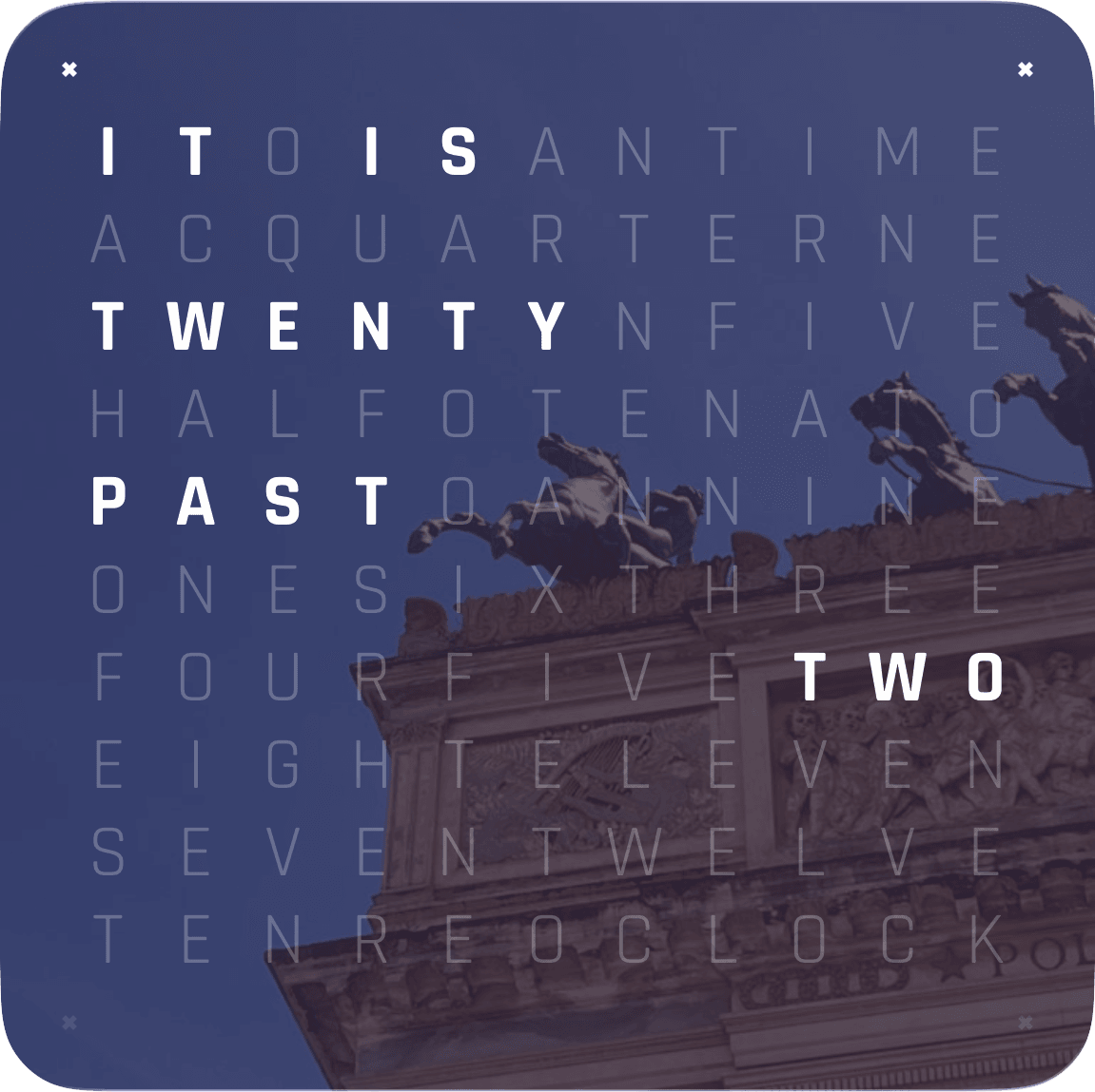 Word Clock Pro widget over a building photo background