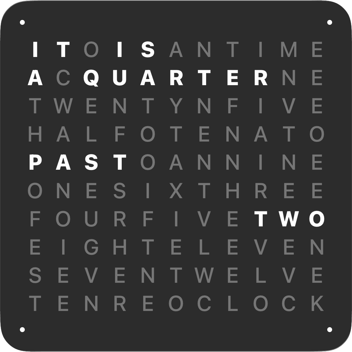 Word Clock Pro widget in dark graphite theme