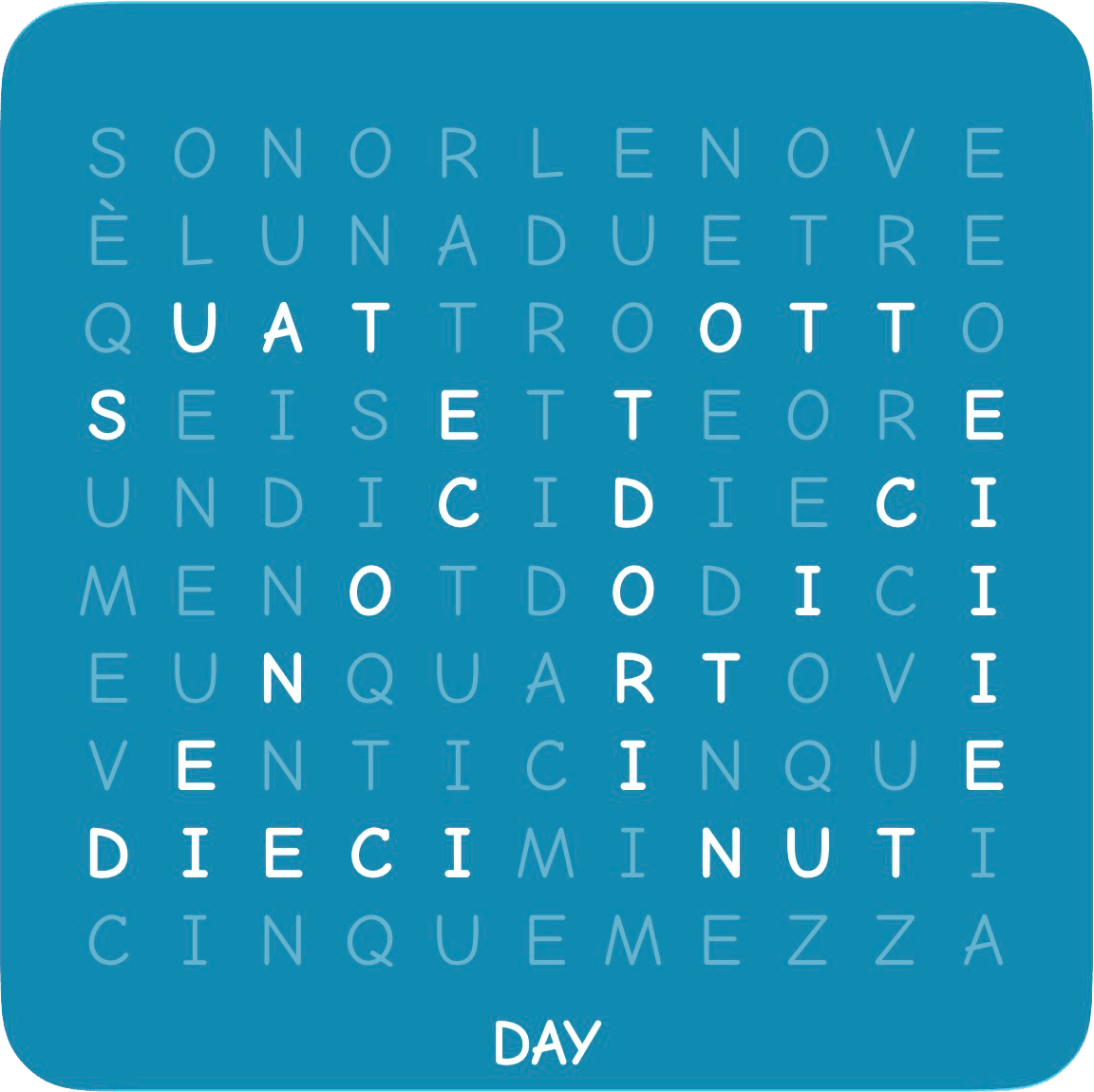 Word Clock Pro day-view widget in Italian, teal theme